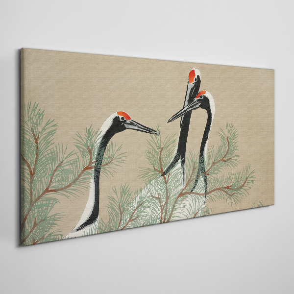 Tableau imprimé sur toile « Trois grues parmi les branches de pin »