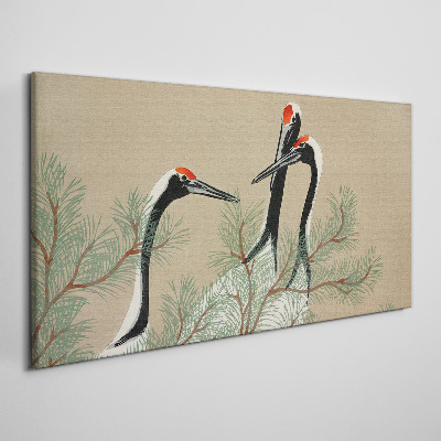 Tableau imprimé sur toile « Trois grues parmi les branches de pin »