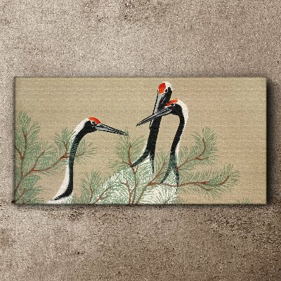 Tableau imprimé sur toile « Trois grues parmi les branches de pin »