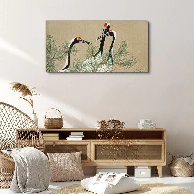 Tableau imprimé sur toile « Trois grues parmi les branches de pin »