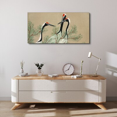 Tableau imprimé sur toile « Trois grues parmi les branches de pin »
