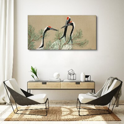 Tableau imprimé sur toile « Trois grues parmi les branches de pin »