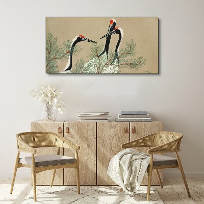 Tableau imprimé sur toile « Trois grues parmi les branches de pin »