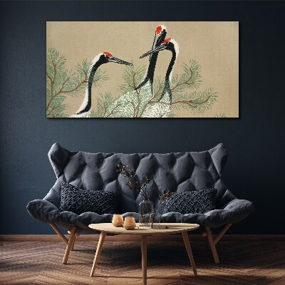 Tableau imprimé sur toile « Trois grues parmi les branches de pin »