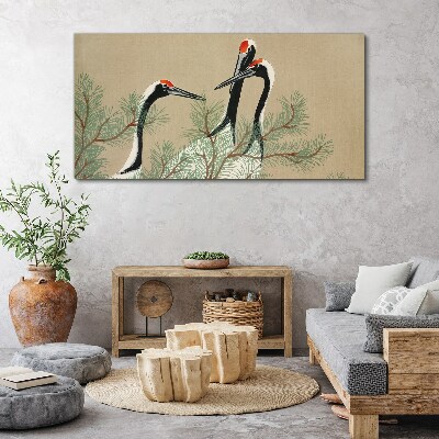 Tableau imprimé sur toile « Trois grues parmi les branches de pin »