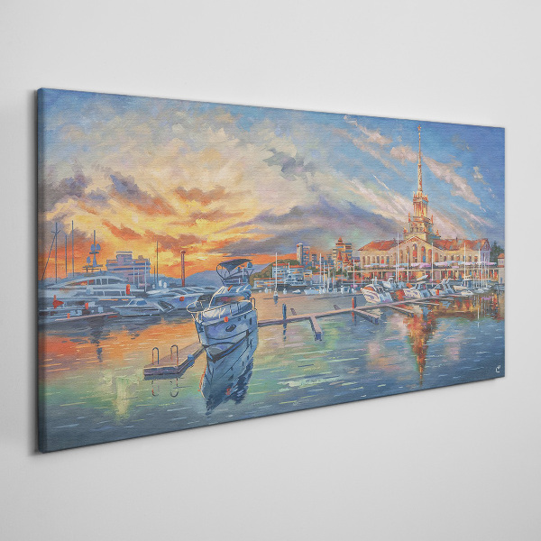 Tableau sur toile Coucher de soleil sur le port