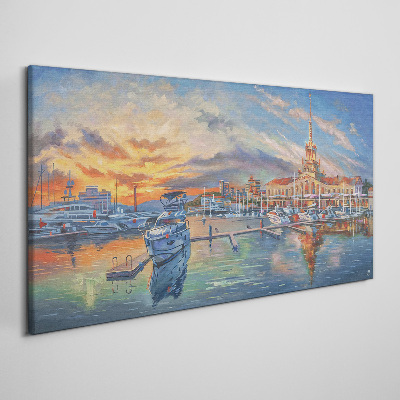 Tableau sur toile Coucher de soleil sur le port