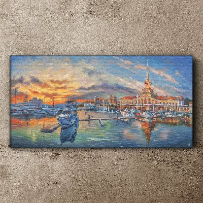 Tableau sur toile Coucher de soleil sur le port