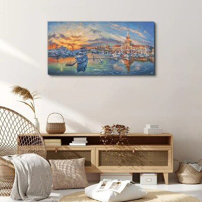 Tableau sur toile Coucher de soleil sur le port