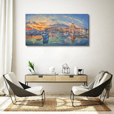 Tableau sur toile Coucher de soleil sur le port