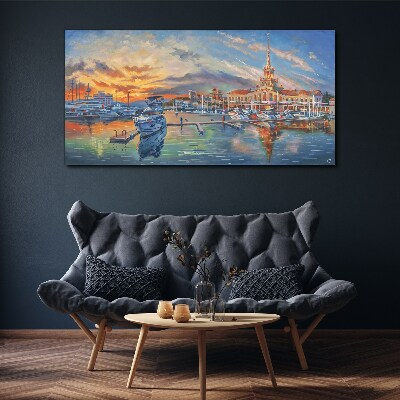 Tableau sur toile Coucher de soleil sur le port