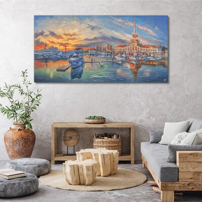Tableau sur toile Coucher de soleil sur le port