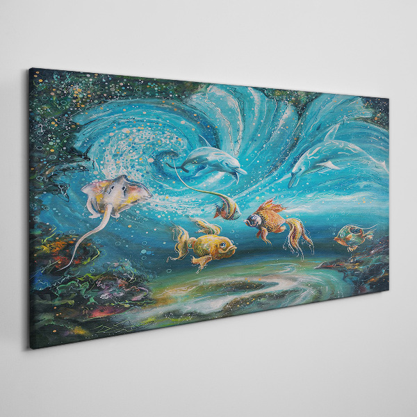 Tableau imprimé sur toile Danse sous-marine des dauphins et des poissons