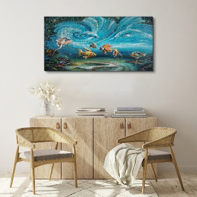 Tableau imprimé sur toile Danse sous-marine des dauphins et des poissons