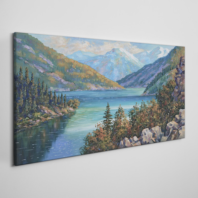 Tableau toile imprimée Paysage de montagne au bord du lac