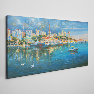 Tableau imprimé sur toile Ville portuaire au soleil