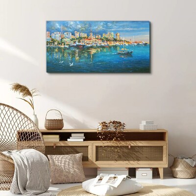 Tableau imprimé sur toile Ville portuaire au soleil