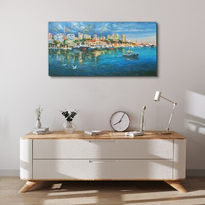 Tableau imprimé sur toile Ville portuaire au soleil