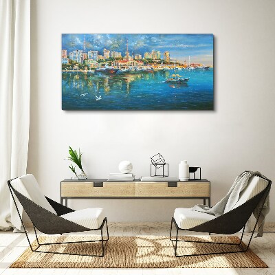 Tableau imprimé sur toile Ville portuaire au soleil