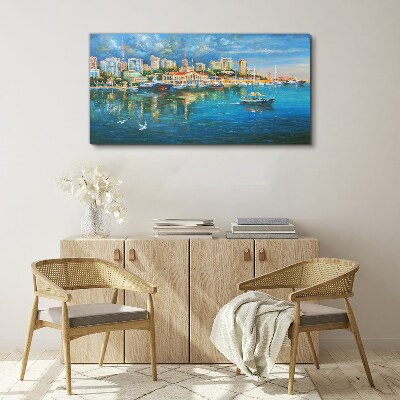 Tableau imprimé sur toile Ville portuaire au soleil