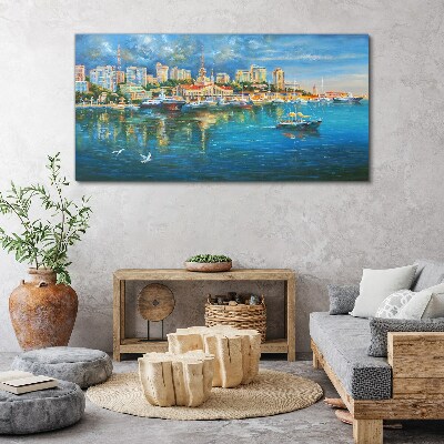 Tableau imprimé sur toile Ville portuaire au soleil