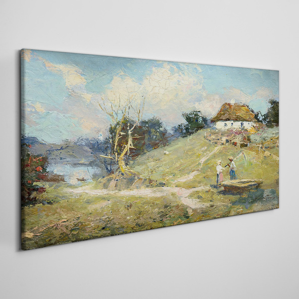 Tableau sur toile Paysage rural avec des pêcheurs