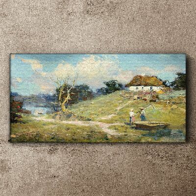 Tableau sur toile Paysage rural avec des pêcheurs