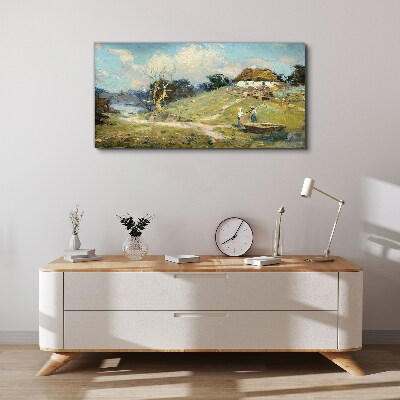 Tableau sur toile Paysage rural avec des pêcheurs