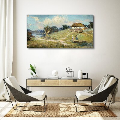 Tableau sur toile Paysage rural avec des pêcheurs