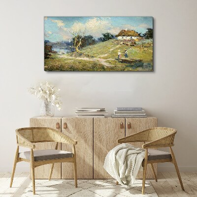 Tableau sur toile Paysage rural avec des pêcheurs