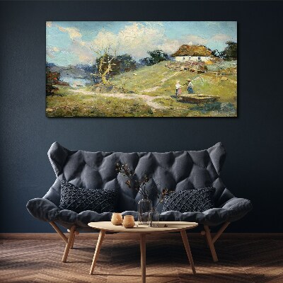 Tableau sur toile Paysage rural avec des pêcheurs