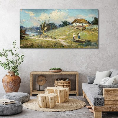 Tableau sur toile Paysage rural avec des pêcheurs