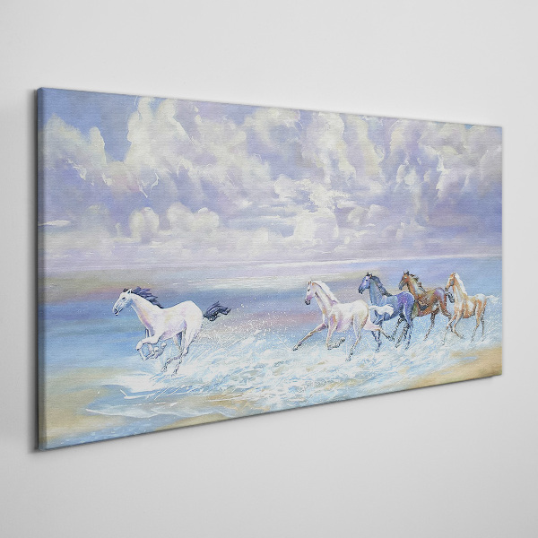 Tableau imprimé sur toile Chevaux blancs en fuite