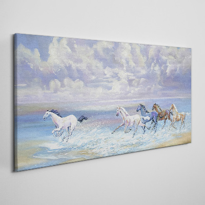 Tableau imprimé sur toile Chevaux blancs en fuite
