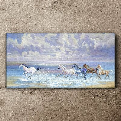 Tableau imprimé sur toile Chevaux blancs en fuite
