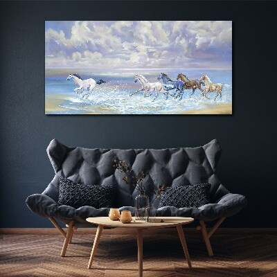 Tableau imprimé sur toile Chevaux blancs en fuite