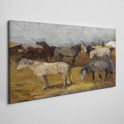 Tableau sur toile Paysage pastoral avec chevaux