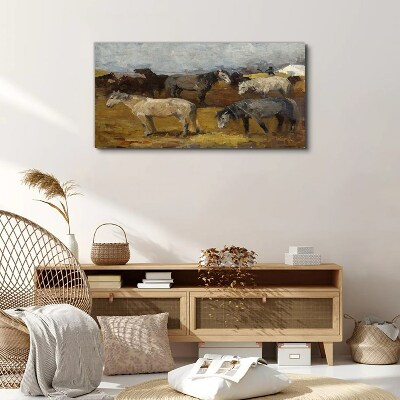 Tableau sur toile Paysage pastoral avec chevaux