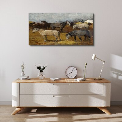 Tableau sur toile Paysage pastoral avec chevaux