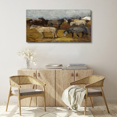 Tableau sur toile Paysage pastoral avec chevaux