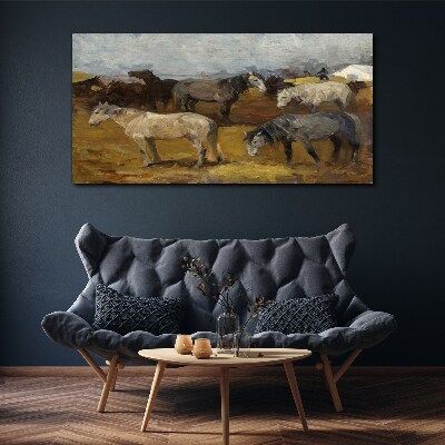 Tableau sur toile Paysage pastoral avec chevaux