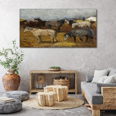 Tableau sur toile Paysage pastoral avec chevaux