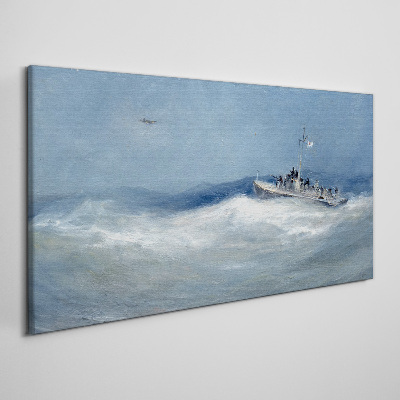 Tableau sur toile Mer agitée avec un bateau