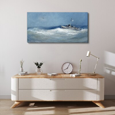 Tableau sur toile Mer agitée avec un bateau