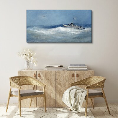 Tableau sur toile Mer agitée avec un bateau