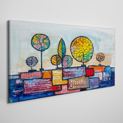 Tableau imprimé sur toile Arbres colorés dans un paysage abstrait