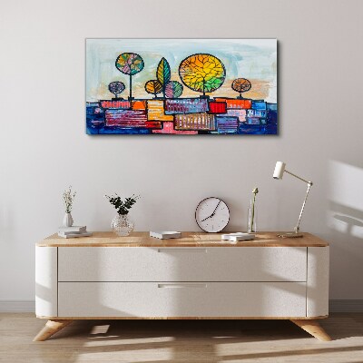 Tableau imprimé sur toile Arbres colorés dans un paysage abstrait