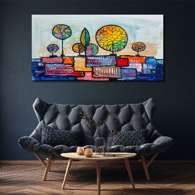 Tableau imprimé sur toile Arbres colorés dans un paysage abstrait