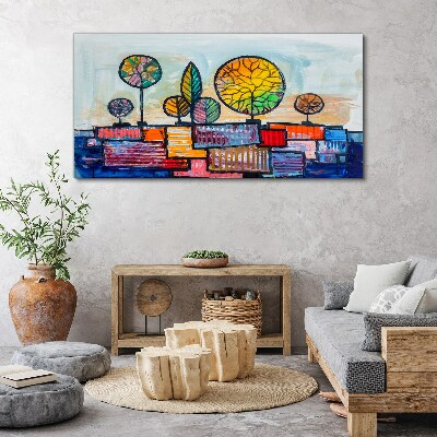 Tableau imprimé sur toile Arbres colorés dans un paysage abstrait