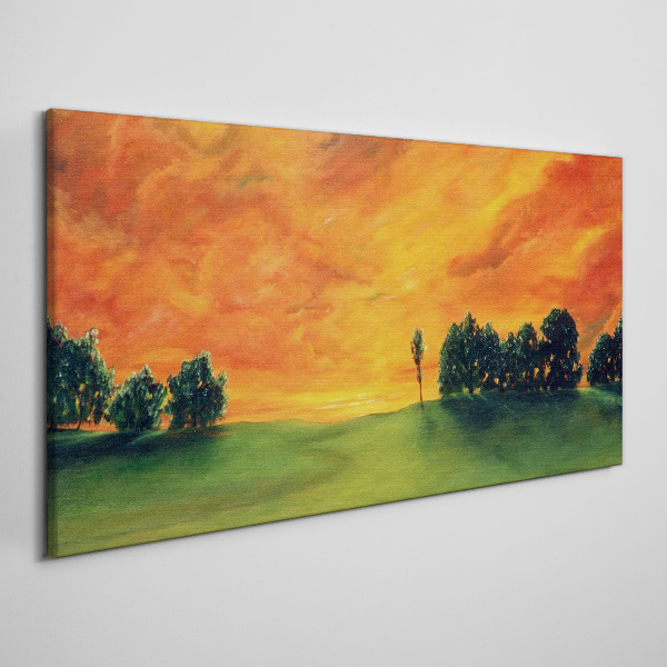 Tableau imprimé sur toile Coucher de soleil sur une colline verdoyante